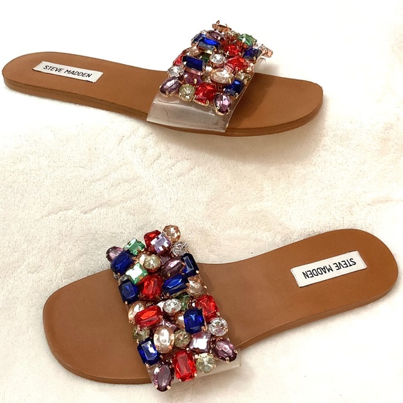 STEVE MADDEN Women Brionna Crystal Embellished Slide Sandals Size 8.5 - Picture 1 of 11